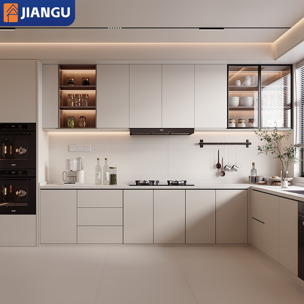 JIANGU Customized High-end Modern Solid Plywood Set Island Accessories Kitchen Cabinets