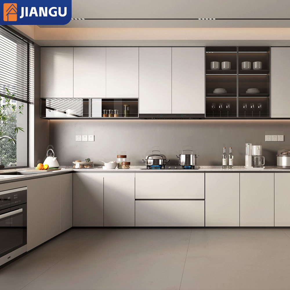 Manufacturer Modern Wood Mdf Counter Top Modular Kitchen Cabinet with Cupboard Complete Sets Ready to Assemble