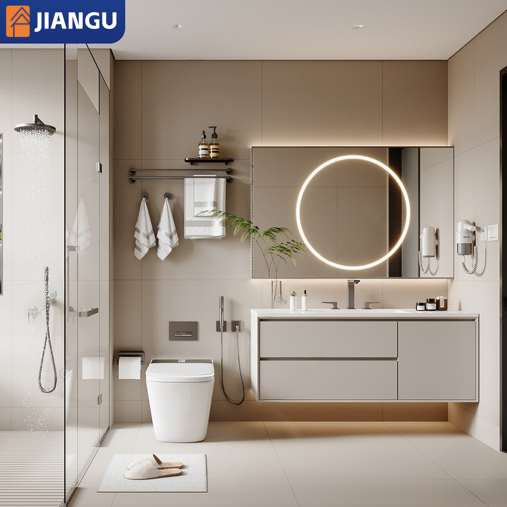 Custom Modern LED Bathroom Vanity Mirror Waterproof Smart Marble Copper Drainer for Salon Hotel Home Warehouse Application