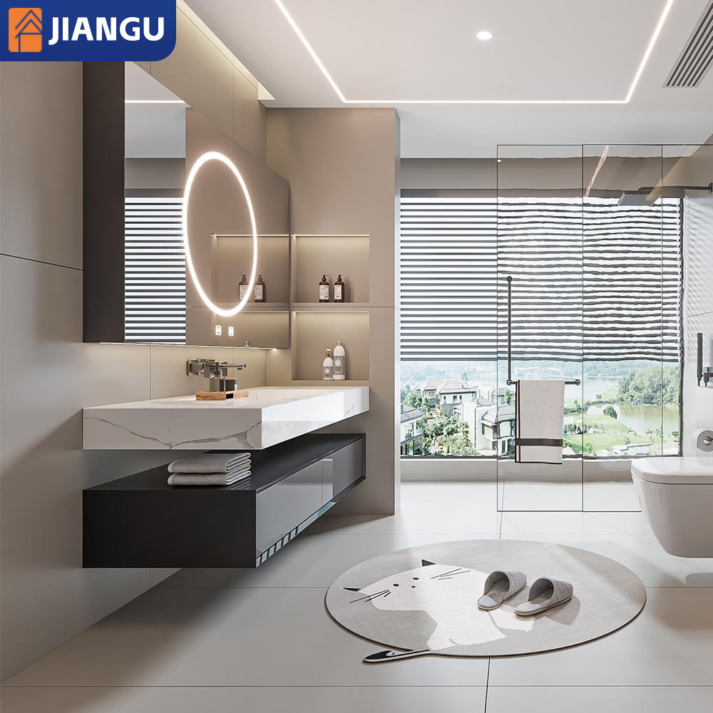 New Style Modern Floating Plywood Bathroom Vanity Cabinet with Ceramic Basin Water Resistant Mirror Included