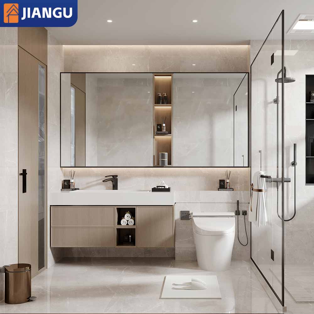 Wholesale Double Single Modern Wooden Panel Bath Cabinet Wall Mounted Bathroom Vanities with Mirror Sink