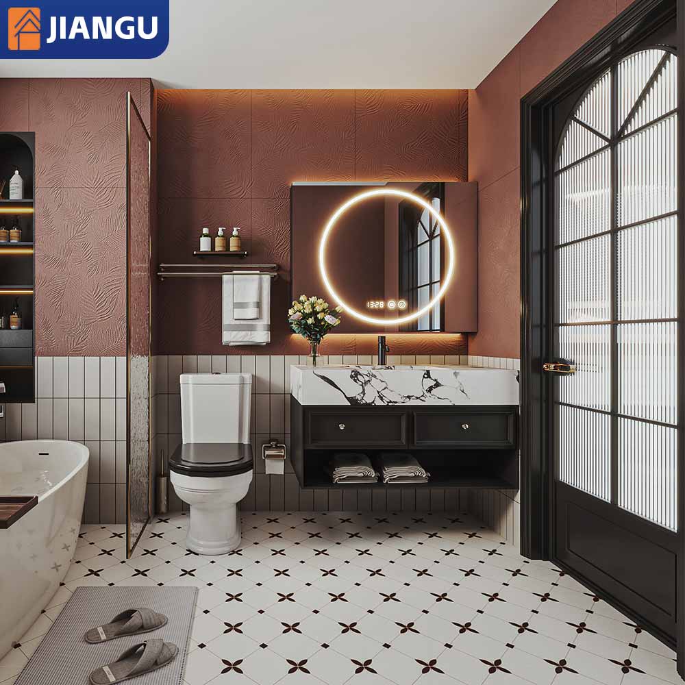 Luxury Grey Wall Mount Sink Mirror Floating Cabinet Rock Bathroom Vanity With Drawers