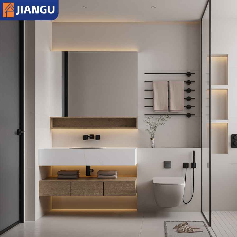 Modern Wood Granite Modern Small Bathroom Vanity Design Mirror Sink Bathroom Furniture Cabinet