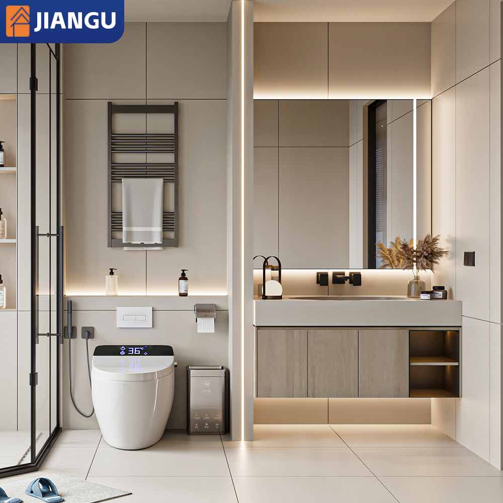 Design Solid Wood Flooring Standing Wall-Mounted Vanity Set Bathroom Cabinet 1-Year Warranty Customizable