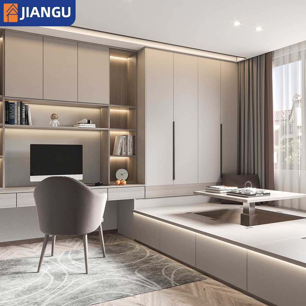 Luxury Modern Customized Tatami Bed with Storage Cabinet for Small Apartment Panel Design Eco-Friendly Gray