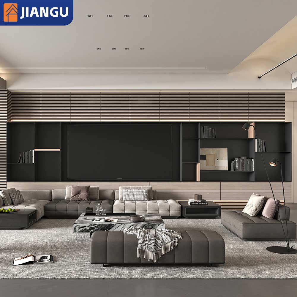 Modern Solid Wood TV Stand Living Room Furniture with Panel Design Showcase TV Unit Console for Home Use