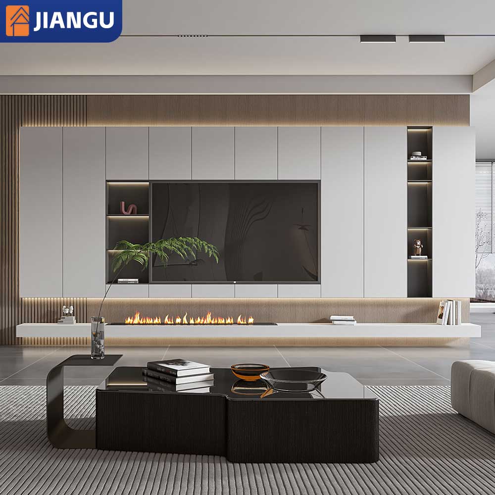 Customized Modern White TV Cabinets Whole Wall Mounted Living Room Furniture with Storage for Bedroom Hotel or Apartment