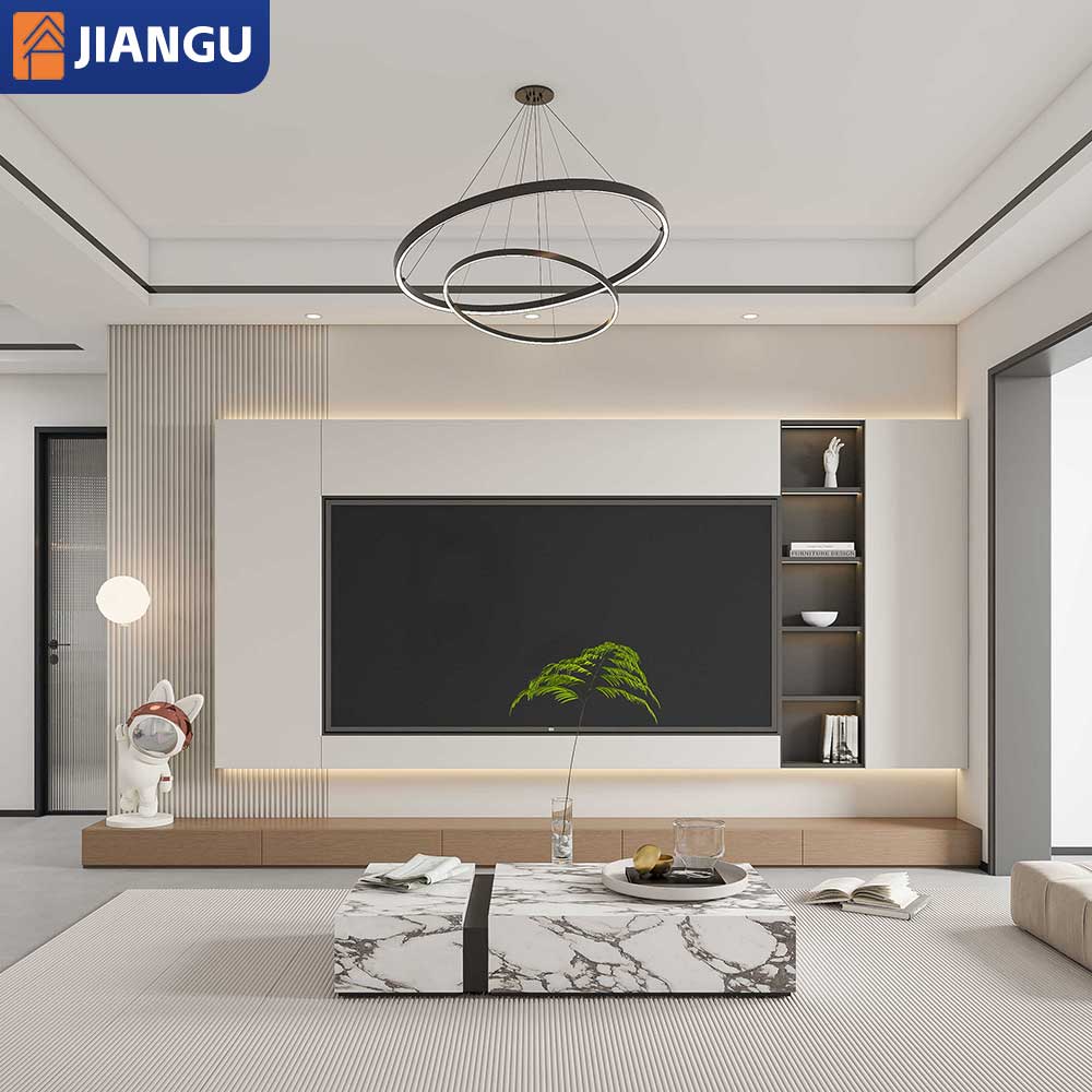 High End Customized Design Modern Wooden Panel Whole Background Wall TV Cabinet with Storage for Living Room