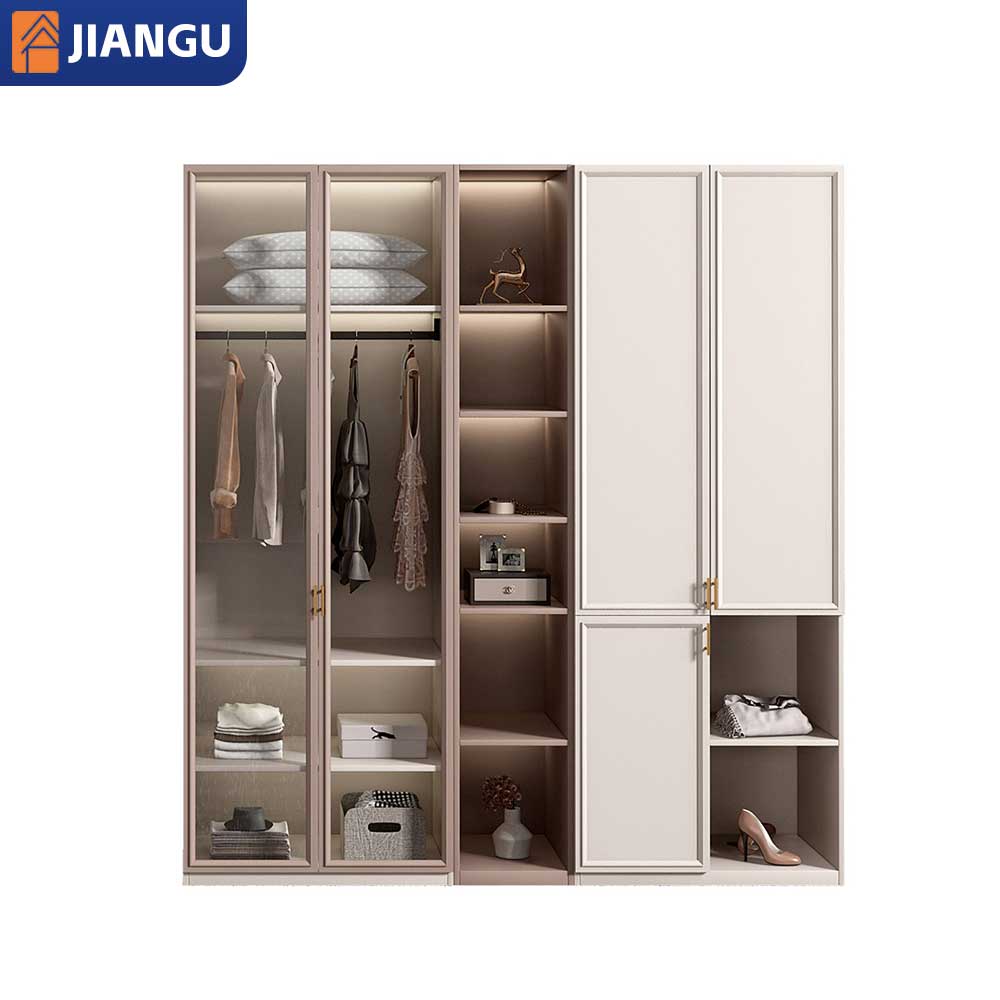 E0 Grade MDF Wooden Wardrobe Custom Closet Design Easy-to-Assemble Adjustable Shelves for Space Saving Contemporary for Villas