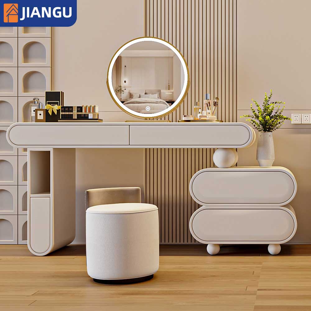 Light Luxury Modern Minimalist Dressing Table Head Storage Cabinet Tempered Glass Makeup Vanity Dresser for Apartments
