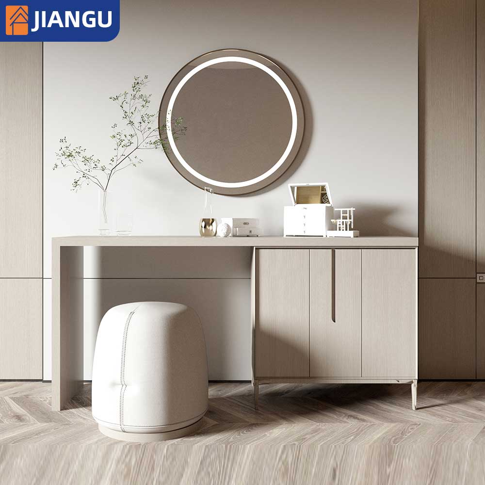 Italian Modern Minimalist Dressing Table Integrated Light Stainless Steel Solid Wood Luxury High-end Small Makeup Storage